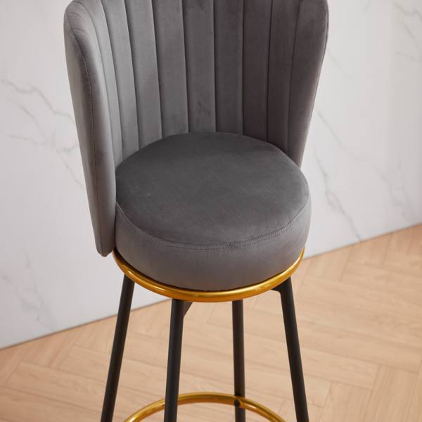 Counter Height Bar Stools Set of 2, 360° Swivel Upholstered Barstools with Backs and Metal Legs, 26" H Seat Height, Velvet Fabric,Goldy Footrest