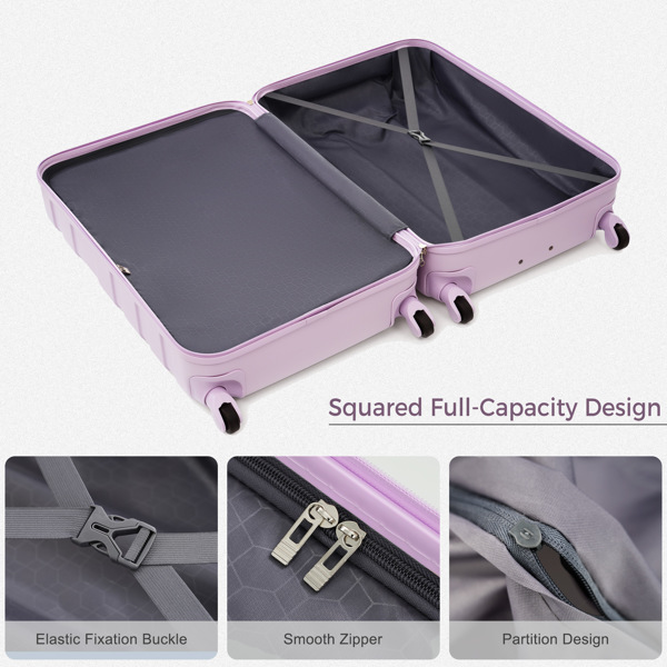 Luggage Sets New Model ABS Hardshell 3pcs Clearance Luggage Hardside Lightweight Durable Suitcase sets Spinner Wheels Suitcase with TSA Lock 20''24''28''(purple)