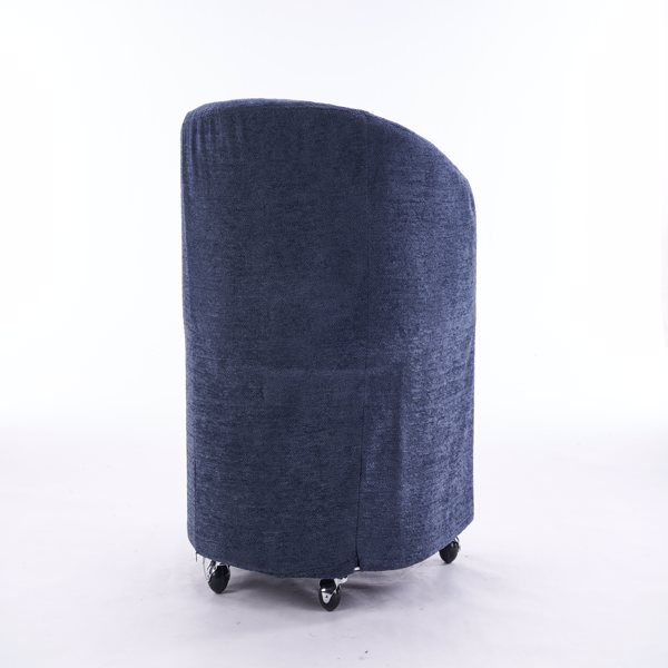 059-Set of 1 Chenille Fabric Dining Armchair With Back Cushion and Universal Wheels,Blue