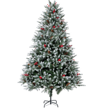 5FT Artificial Christmas Tree, Fiber Christmas Trees Pine Trees with 480 Branch Tips, Berries&Pine Cones Decor, Foldable Metal Base for Home, Office, Party Decorations