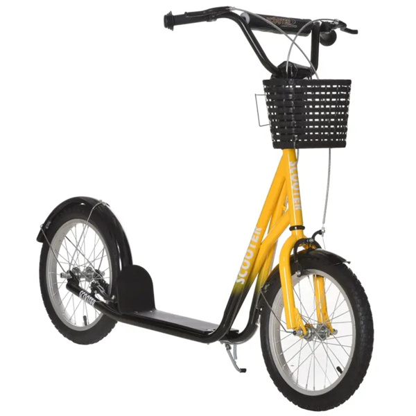 Youth Scooter with Adjustable Handlebars and plastic basket  16" Inflatable Rubber Tires  -Orange