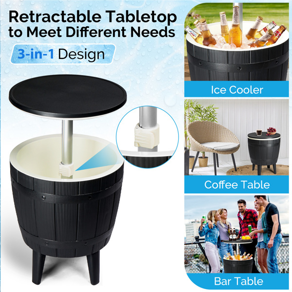 Outdoor Cooler Table, Height-Adjustable Outdoor Cool Bar w/ 10 Gallon Beer and Wine Cooler, All-Weather Resistant Patio Cooler Ice Cool Bar for Deck Pool Party(Black)