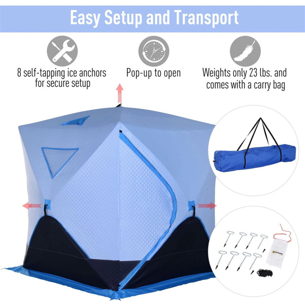 4 Person Pop-up Ice Fishing Tent,Light Blue Ice Shanty  80.75" L x 70.75" W x 70.75"