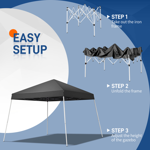 8x8ft Pop Up Canopy Tent, Outdoor Tent Canopy Foldable Portable Canopies for Camping, Patio, Easy Up Gazebo Canopy with Carry Bag Slant Legs, Dark Grey