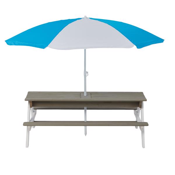 Wooden Kids Picnic Table, Sand and Water Table with Umbrella, Activity Table for Outdoor Backyard Patio Play