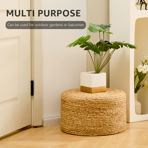 Round Pouf Ottoman, Natural Hand Knitted Footrest Poof, Rustic Lounge Pouffe, Boho Pous Foot Stool, Accent Table or Seat (Natural Water Hyacinth, 17.7 * 17.7 * 9.84)