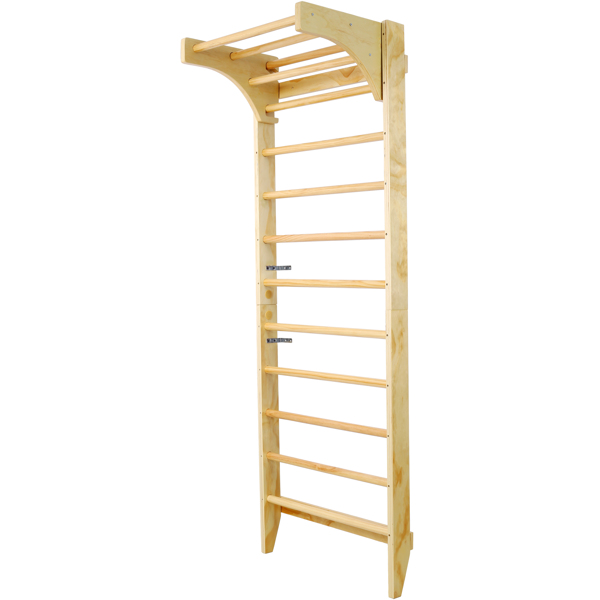 Wooden Swedish Ladder, Stall Bars Set for Physical Therapy & Gymnastics (with Adjustable Pull-up Bar)