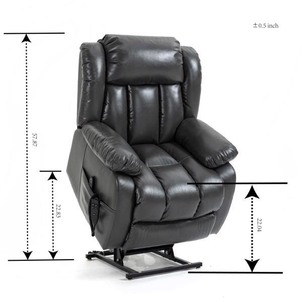 Dual Motor Infinite Position Up to 350 LBS Electric Medium size Leatheraire Grey Power Lift Recliner Chair with 8-Point Vibration Massage and Lumbar Heating