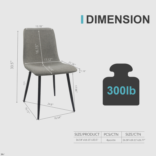 55英寸MDF深色木制餐桌和现代餐椅4件套，中世纪木制厨房餐桌套，矩形金属底座，餐桌和绒面椅-15
