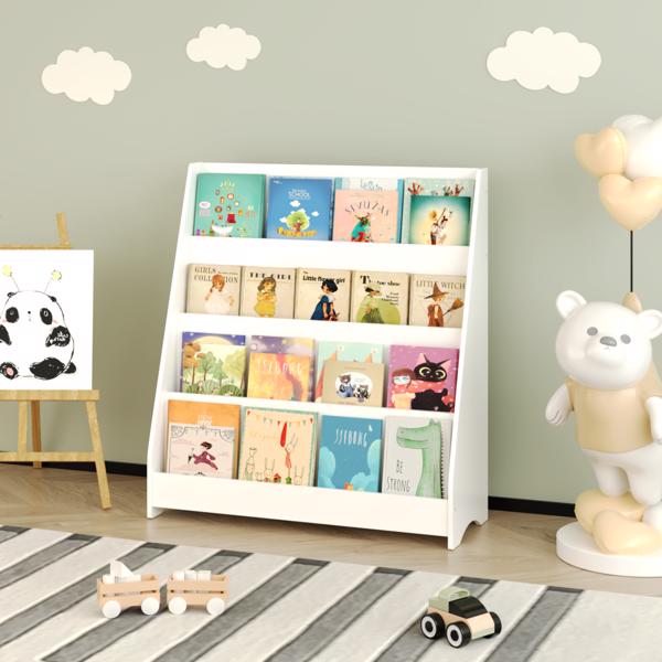 4-Tier Kids Bookshelf, Toddler Book Display Shelves, Helps Keep Bedrooms, Playrooms, and Classrooms Organized,White