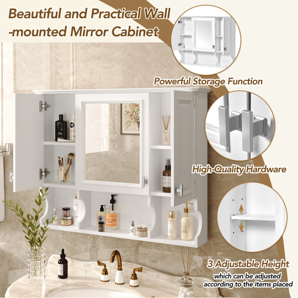 35'' x 28'' Wall Mounted Bathroom Medicine Cabinet, Modern Bathroom Wall Cabinet with Mirror,  Mirror Cabinet with Open Shelves