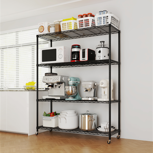 Heavy Duty Storage Shelves 46.06" W  Wire Shelving Unit with Wheels 800LBS  NSF Metal Shelves for Storage Adjustable Garage Storage Rack Pantry Shelf Commercial Shelving, 64.96" H X 46.06''W X 17.7" D