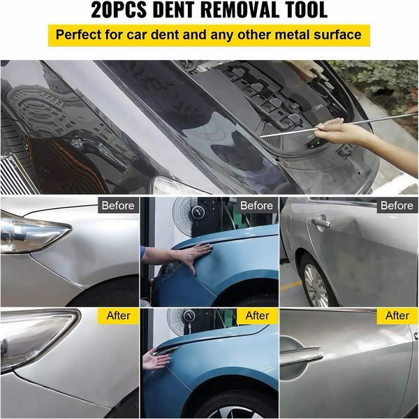 Rods Dent Removal Kit, 20 Pcs Paintless Dent Repair Rods, Stainless Steel Dent Rods, Whale Tail Dent Repair Tools, Professional Hail Dent Removal Tool For Minor Dents, Door Dings And Hail Damage