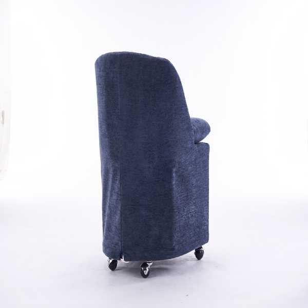 058-Set of 2 Chenille Fabric Dining Chairs With Universal Wheels,Blue