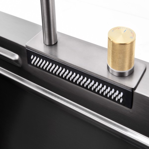 瀑布厨房水槽，黑色不锈钢单碗，带飞雨水龙头和砧板的多功能工作站，30×18“【周末不发货，TK/TEMU订单仅支持自提】-13