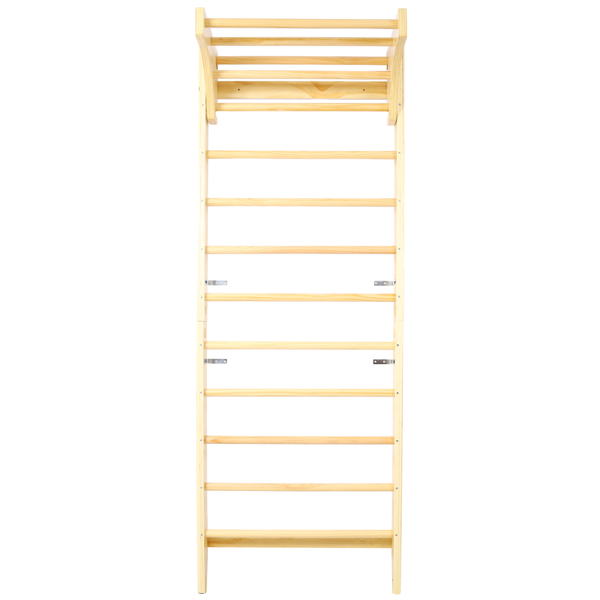 Wooden Swedish Ladder, Stall Bars Set for Physical Therapy & Gymnastics (with Adjustable Pull-up Bar)