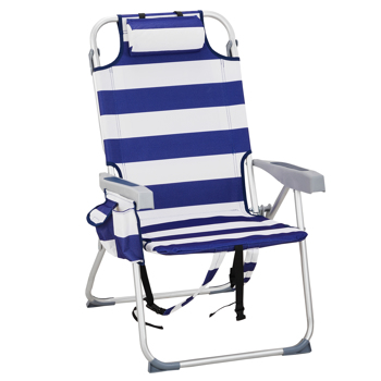 63*70*99cm Heightened Oxford Cloth Silver White Aluminum Tube Bearing 100kg Beach Chair Blue Stripes