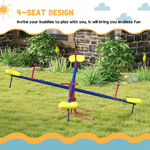   4 Seater  Kids Seesaw Swivel Teeter Totter with 360° Spinning