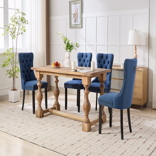 Modern, High-end Tufted Solid Wood Contemporary Flax Upholstered Linen Dining Chair with Wood Legs Nailhead Trim 2-Pcs Set,Blue Linen, SW6801BL