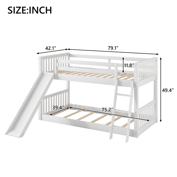 Twin over Twin Bunk Bed with Convertible Slide and Ladder, White(Expected Arrival Time: 1.13)