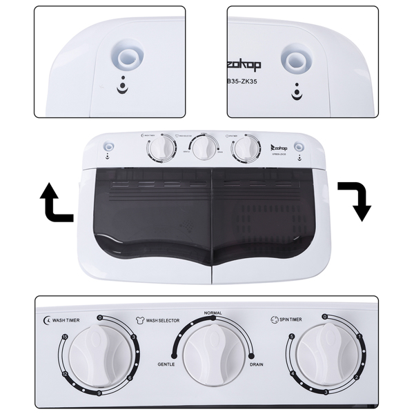 ZOKOP Compact Twin Tub with Built-in Drain Pump XPB35-188S 14.3(7.7 6.6)lbs Semi-automatic Gray Cover Washing Machine