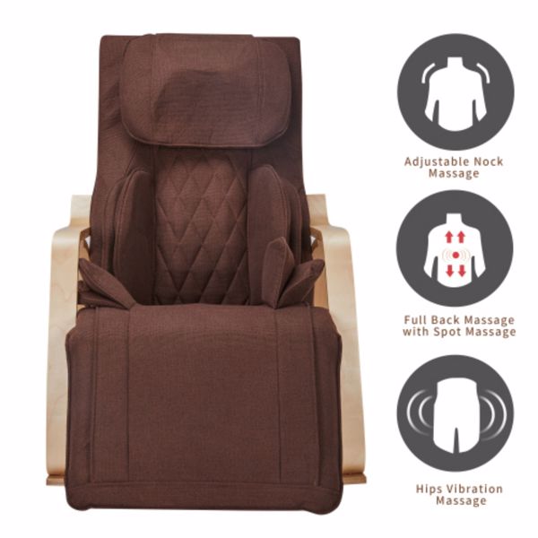 Full massage function-Air pressure-Comfortable Relax Rocking Chair, Lounge Chair Relax Chair with Cotton Fabric Cushion Brown