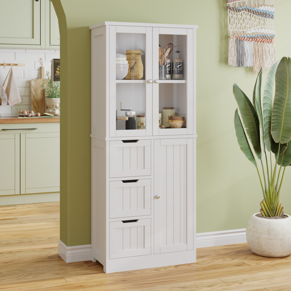 3-Door 3-Drawer 4-Layer Bathroom Cabinet, White 