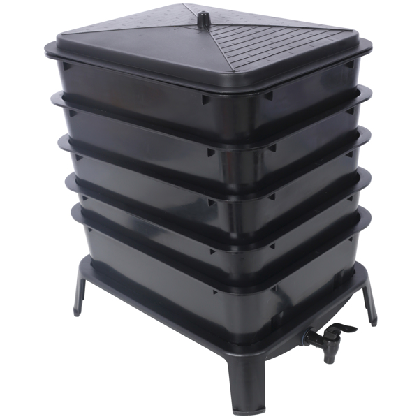 5-Layer Worm Compost Bin, 50L Worm Composter, Easy Setup Inclusive Worm Farm Kit for Recycling Food Waste