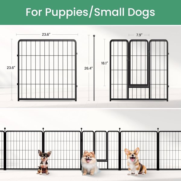 Dog Playpen 24 Inch 8 Panels, Heavy Duty Metal Pet Playpen Indoor Outdoor for Camping, Yard, RV, Garden Fence, Privacy Patio, Black