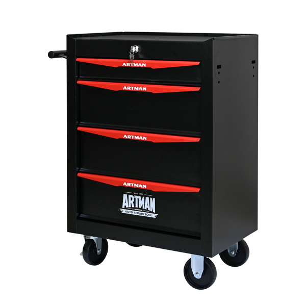 Rolling Metal Tool Chest with 4 Drawers, 20" 4-Drawer Tool Chest Cabinet with Ball Bearing Drawer Slides, Steel Tool Storage Box Organizer -BLACK&RED