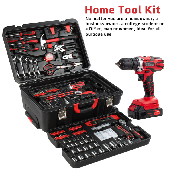 599 PCS Home Tool Set Kit, Auto Repair Tool Kit with Rolling Tool Box, Mechanic Tool Sets with 21V Max Cordless Power Drill