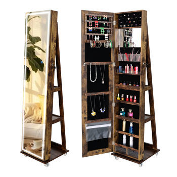 Full Length Mirror 360° Swivel  Led light Jewelry Cabinet