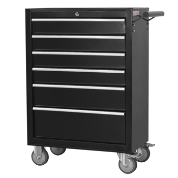 6-Drawer Rolling Tool Chest Cabinet, Large Capacity Metal  Tool Box with Wheels and Locking, Roll Around Storage Organizer Tool Cart for Garage, Warehouse, Work Shop - Black