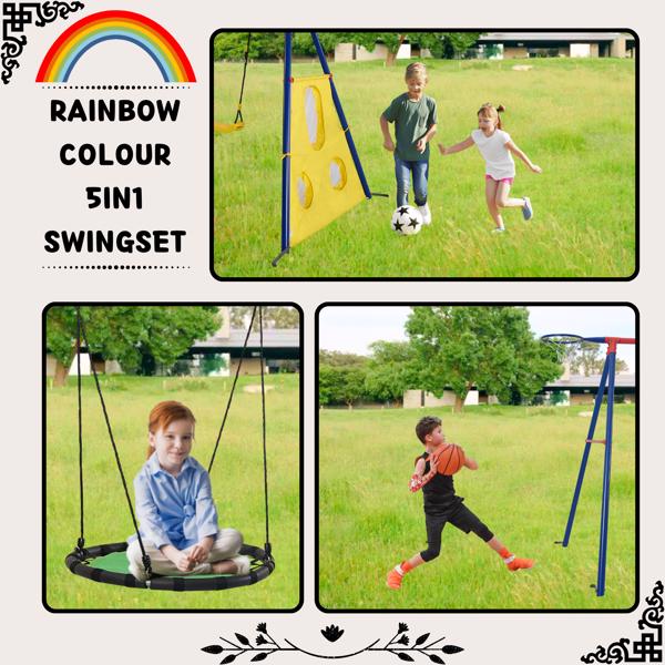 XNS093 rinbow colour interesting three swingset with Textilene swing and Tree Swing Disc metal plastic safe swing seat 550lbs for outdoor playground for age 3+