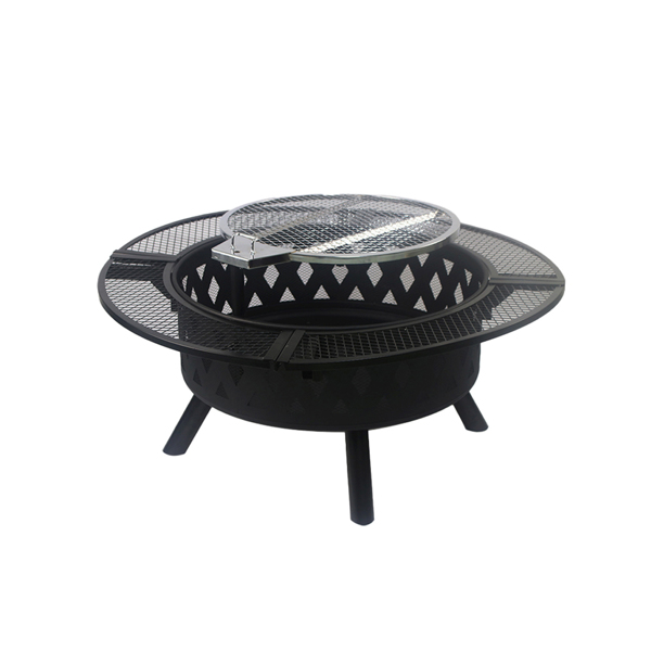 39-inch fire pit, outdoor wood-burning barbecue pit bowl, steel round table for picnic on backyard campfire patio