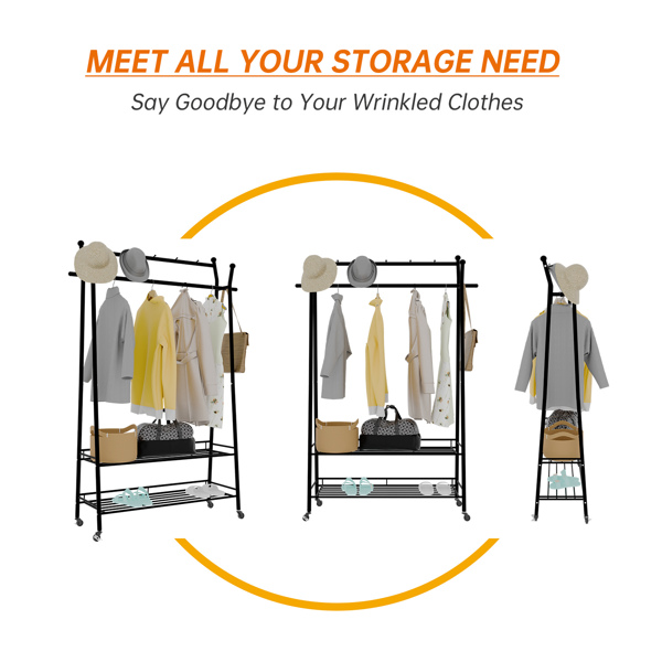 1pc, Double layer  Garment Rack with Wheels, Freestanding Clothing Rack for Hanging Clothes,Multi-functional Bedroom Clothes Rack