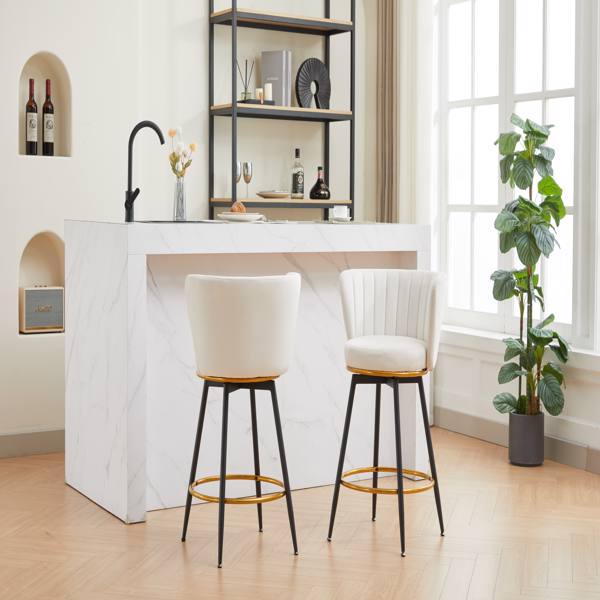 Counter Height Bar Stools Set of 2, 360° Swivel Upholstered Barstools with Backs and Metal Legs, 26