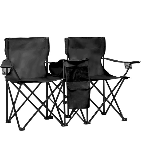 Portable Outdoor 2-Seat Folding Chair with Removable Sun Umbrella Black