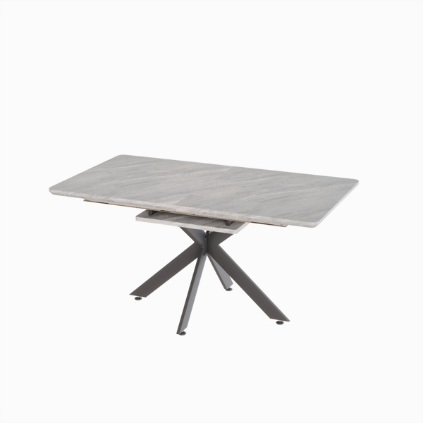 62.4“可扩展78.15”超大灰色餐桌现代中世纪厨房现代风长方形餐桌，适用于餐厅、聚会桌、会议桌，黑色金属X形腿.可折叠.-5