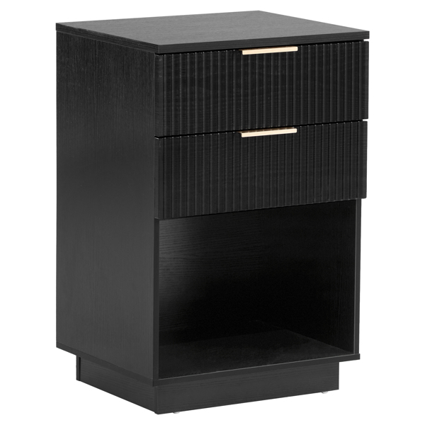 FCH Black P2 Density Board Wavy Pattern Drawer Front 454070cm Two-Drawer Bedside Cabinet