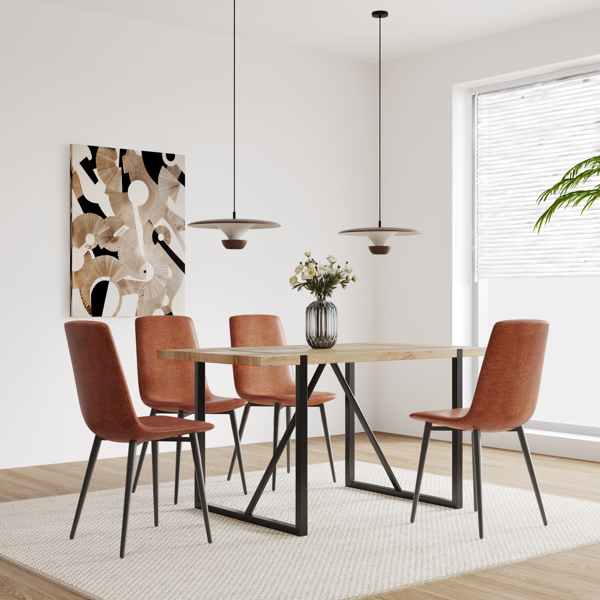 55英寸现代乡村风格的工业矩形MDF木色乡村现代餐桌，适合4-6人使用，配有1.5英寸厚的工程木桌面和黑色金属腿，适合写字台厨房露台餐厅客厅.办公桌,休闲桌,游戏桌,会议桌-3