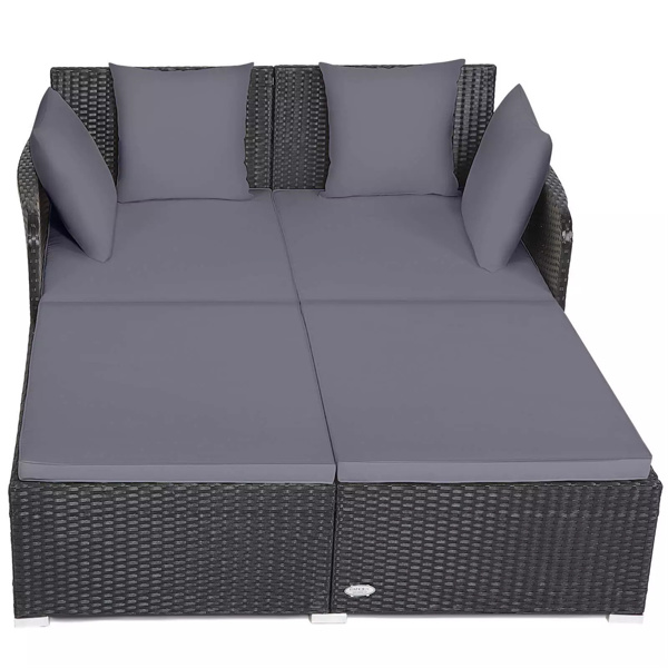 Gray Outdoor Rattan Daybed with Upholstered Cushions