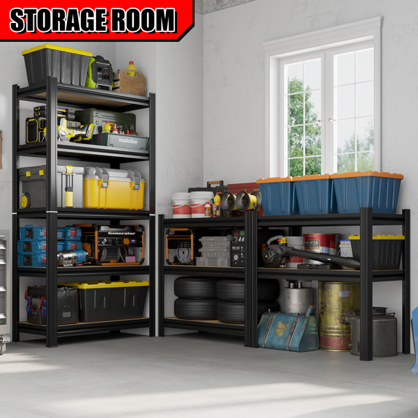 5 Tier Storage Rack, Adjustable Height Shelving, Warehouse Supermarket Basement Storage, Black Requires Assembly