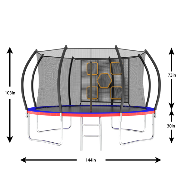 12FT Trampoline with Enclosure - Recreational Trampolines with Ladder, ASTM Approval Outdoor Trampoline for Kids