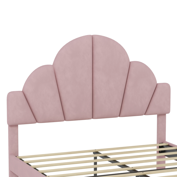 Queen Size Upholstered Bed Frame with Elegant Design, Modern Velvet Platform Bed with Petal Shape Headboard,Pink