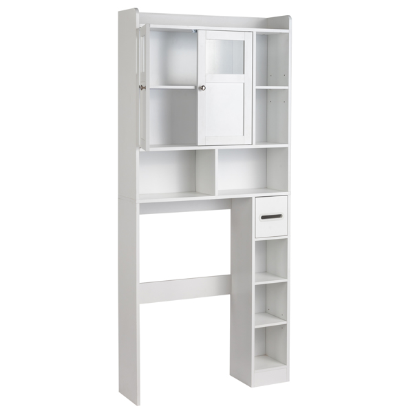 Double-Door Bathroom Cabinet with 2, Adjustable Panels, 1 Drawer and 3 Side Shelves, White 