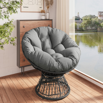 41.5\\" Ergonomic Wicker Chair with Cloud Thick Density Fabric Cushion,3-proof Cover,High Capacity Iron Frame,Fluid 360 Degree Swivel for Reading,Living Room, Bedroom,Lounge,Gray Base,2 Colors