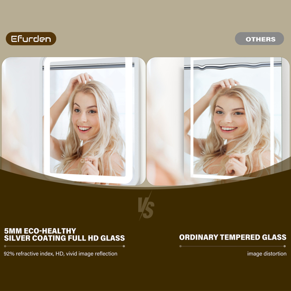 Bathroom Vanity Mirror with Light for Wall Smart LED 36×28 Frame Makeup Mirror for Over Sink Dimmable 3 Colors Temperature Anti-Fog Memory Function Vertical & Horizontal[Unable to ship on weekends, pl