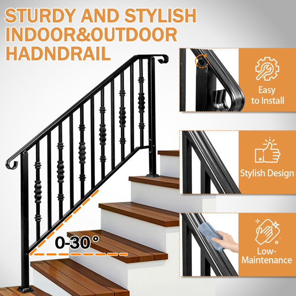 Matte Black Outdoor 4 Level Iron Handrail