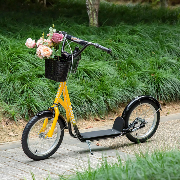 Youth Scooter with Adjustable Handlebars and plastic basket  16" Inflatable Rubber Tires  -Orange